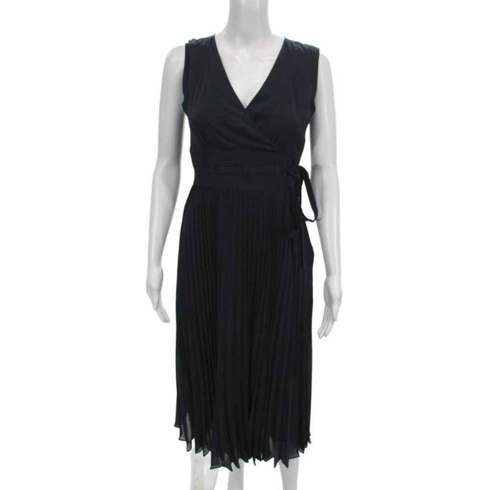 Leifsdottir Women Wrap Dress Black V-Neck Sleeveless Tie Long Polyester Size 0